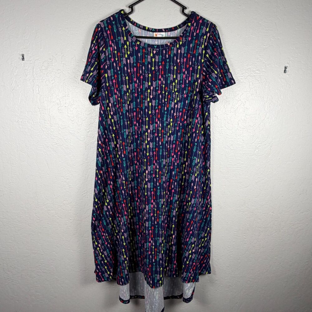 LuLaRoe Women’s L Dress Navy Multicolor Arrow Print Short Sleeve NWOT